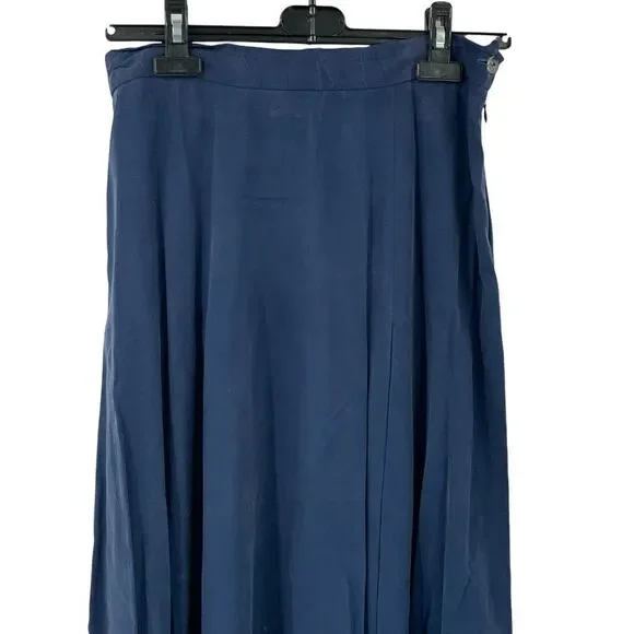 Vintage Lucchese Women Western Blue Flowy Pleated Maxi Skirt Silky Shimmer Small